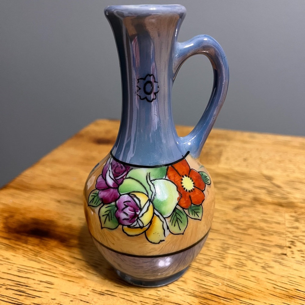 Vintage hand-painted lusterware cruet,